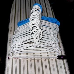 34 Childrens' Clothing Hangers, 12", all same size and design, 25 white, 9 blue